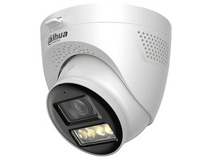 Cámara Tipo Domo Dahua DH-HAC-HDW1801TQN-IL-T de 8MP (3840 x 2160), Lente de 2.8mm, IR hasta 40m, Audio Bidireccional, IP67. Color blanco.