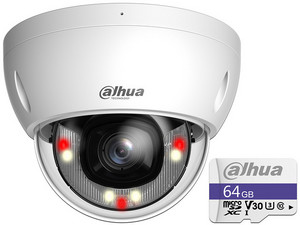 Cámara IP Tipo Domo Dahua DH-IPC-HDBW2649EP-S-IL de 6MP (3288 x 1850), Lente de 2.8mm, IR de Hasta 30m, Incluye MicroSD TF-C100 de 64GB. Color Blanco.