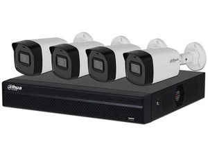 Kit de Videovigilancia Dahua DHI-NVR1104HS-P-S3/H + DH-IPC-B1E20, Incluye 1 NVR NVR1104HS-P-S3 de 4 Canales, 4 Cámaras  IPC-B1E20, Bobina de Cable de 100m, Caja de 100 Plugs y Pinza de Corte de Plugs.
