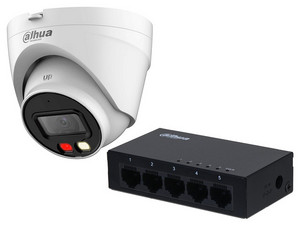 Kit Dahua PFS3005-5GT DH-IPC-HDW1439V-A-IL, Switch PFS3005-5GT de 5 Puertos 10/100/1000 Base-T, Administrable capa 2, Cámara IP Tipo Domo DH-IPC-HDW1439V-A-IL de 4MP (2560 x 1440), Lente de 2.8mm, IR de Hasta 30m.