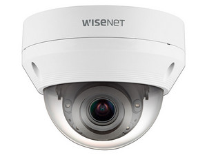 Cámara IP de vigilancia tipo Domo Hanwa Techwin America QNV-6082R, 2MP, IP66, IK10, IR hasta 30m, PoE, Ranura MicroSD. Color Blanco.