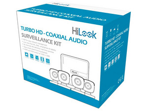 Kit de Videovigilancia HiLook HL-1080-CV/A/1TB: DVR de 2MP, 4 Canales TurboHD y 1 Canal IP, SSD de 1TB, 4 Cámaras tipo Bala de 2MP (1920 x 1080p) Luz blanca hasta 20m, IP66.
