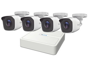 Kit de Vigilancia HiLook HL-1080-MC4, DVR DVR-104G-M1/T de 4 Canales 1080p, 4 Cámaras Tipo Bala THC-B120-MC de 2MP, Fuente de Poder, Cables de Conexión.