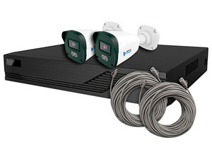 Kit de Videovigilancia IP Meriva MKIP2MP-2B-4P, 2 Cámaras IP Tipo Torreta MOB-203D de 2MP con Micrófono Integrado, NVR MNVR-1744-4P con PoE Integrado de 4 Canales, 4 Cables Patch Cat6 UTP.