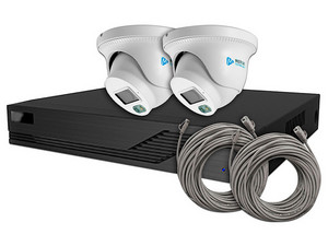 Kit de Videovigilancia IP Meriva MKIP2MP-2T-4P, 2 Cámaras IP Tipo Domo MTD-203D de 2MP con Micrófono Integrado, NVR MNVR-1744-4P con PoE Integrado de 4 Canales, 4 Cables Patch Cat6 UTP.