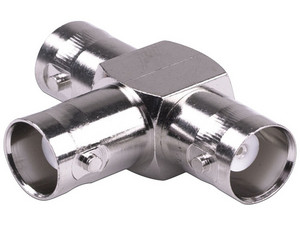 Adaptador Tripié RF Industries RFB-1131 en Forma T de BNC(Hembra) a Doble BNC(Hembra). Color Plateado