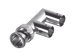 Conector RF Industries RFB-1730-3 de BNC (M) a 2 BNC (H), Tipo F, 75 Ohm.