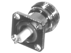 Conector N Hembra RF INDUSTRIES RFN-1021-5 de Montaje de Panel con 4 perforaciones a 12.7 mm, Soldable.