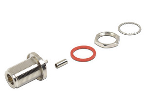 Conector N Hembra RF INDUSTRIES RFN-1022-8-B1 de Montaje Trasero/Panel, Chasis de Anillo Plegable para ensamblar en cables tipo RG-316/U, 84316.