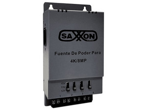 Fuente de Poder Saxxon PSU1205A-4K Regulable Metálica 4 Canales 12V-15V CC Montaje en Pared.