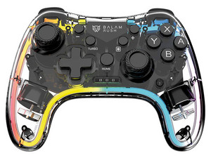 Gamepad BALAM RUSH Inalámbrico Kontrol Glow SW G600, Bluetooth 5.0, Compatible Con Nintendo Switch, Lite, Oled, Android, iOS, PC, Vibración Dual, Axis Gyro, Funciones Turbo, RGB, Recargable, Color Azender Neón Transparente.
