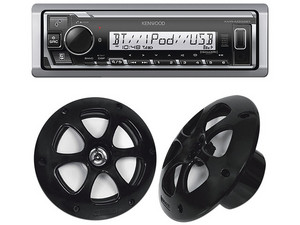 Kit de Estéreo Para Auto con Bluetooth KENWOOD, Incluye Estéreo KMR-M332BT, 2 Bocinas KFC-1613MRB, Color Negro.