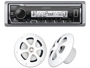 Kit de Estéreo Para Auto con Bluetooth KENWOOD, Incluye Estéreo KMR-M332BT, 2 Bocinas KFC-1613MRW, Color Blanco.