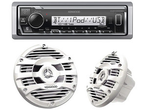 Kit de Estéreo Para Auto con Bluetooth KENWOOD, Incluye Estéreo KMR-M332BT, 2 Bocinas KFC-1653MRW, Color Blanco.