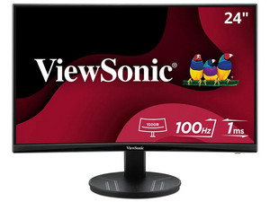 Monitor Curvo ViewSonic VA2416C de 24", Resolución 1920 x 1080 (Full HD 1080p), 4 ms, 100 Hz, Color Negro.