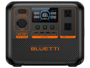 Estación de Energía Portátil Bluetti AC70P, 1000W, 3000 Ciclos, Panel Solar, USB Tipo C, USB, Carga Inalámbrica. Color Negro.