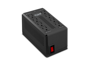 Regulador CDP RAVR1408 de 1410VA / 700W con 8 Tomas NEMA 5-15R, Protección sobretensión de 300J, Indicadores LED y Cable de 1m. Color Negro.