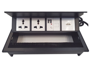 Hub Horizontal para Escritorio Thorsman THMC-HBOX con 2 Contactos Universales, 1 Puerto HDMI, 1 puerto RJ45 Cat6 y 2 Puertos USB, Color Negro