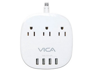 Multicontacto con Supresor de Picos VICA VICAEX 7P con 3 Contactos NEMA 5-15R y 4 Puertos USB.