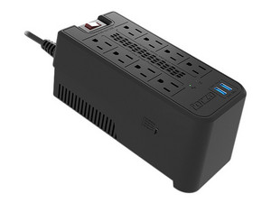 Regulador Forza FVR-1221USB, 1200VA/600W, 8 Contactos NEMA-15R,  2 Puertos USB, Color Negro.