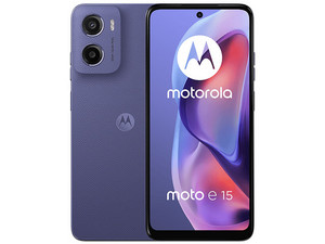 Smartphone Motorola Moto E15: 
Procesador Mediatek Helio G81 (hasta 2.0 GHz), 
Memoria RAM de 2GB, Almacenamiento de 64GB, 
Pantalla LED-Multi-Touch de 6.67" HD+, 
Bluetooth, Wi-Fi, 
Cámara principal de 32MP,
Android 14, Color Morado.