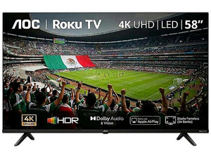 Televisión LED Smart TV AOC 58U7045 de 58", Resolución 3840 x 2160 (Ultra HD 4K), Roku TV. Color Negro.