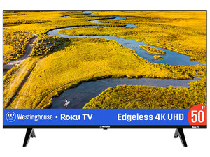 Televisión Westinghouse WR50UE4520 LED Smart TV de 50", Resolución 3840 x 2160 (Ultra HD 4K), 9 ms, 60 Hz, Sistema RokuTV. Color Negro.
