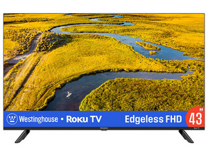 Televisión Westinghouse Edgeless WR55EX4300LED Smart TV de 43", Resolución 1920 x 1080 (Full HD 1080p), 6.5 ms, 60 Hz, Sistema RokuTV. Color Negro.
