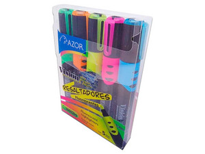 Marcador Resaltador Azor Visión Plus de punta cincel 6mm, colores surtidos. Paquete con 5 piezas