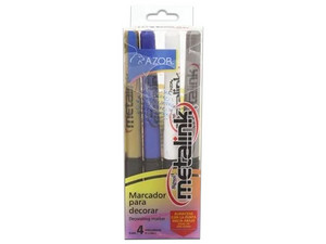 Marcador Permanente Azor Metalink, Punta tipo Bala, 4 piezas, Colores Metálicos Surtidos.