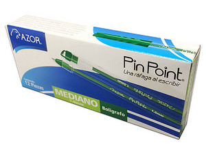 Bolígrafo Mediano Retráctil Pin Point, 1.0 mm, Caja con 12 Piezas. Color Verde.