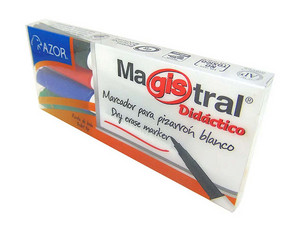 Marcador Magistral Didáctico, Con punta tipo Bala, 4 Piezas. Colores Surtidos.