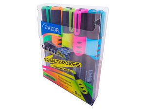 Marcador Azor Vision Fluoresente Blister, 5 Piezas. Colores Surtidos.