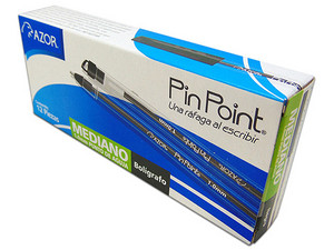 Bolígrafo Azor Pin Point de punta mediano de 1.0mm, tinta permanente, Color Negro. Paquete con 12 piezas