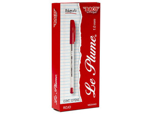 Bolígrafo BACO Le Plume, 1.0 mm, Color Rojo, Paquete de 12 piezas.