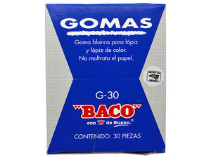 Borrador Baco GM002 para Lápiz, Mediano, 30 Piezas. Color Blanco.