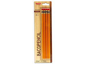Lápiz BACO BACOPENCIL LP007 en Blister, 4 pzas, Color Amarillo.