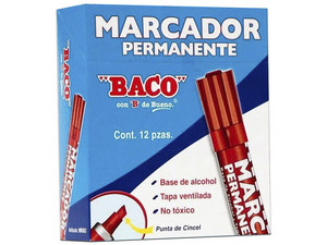 Marcador permanente BACO MR003, Aluminio, Color Rojo, Paquete con 12 piezas.