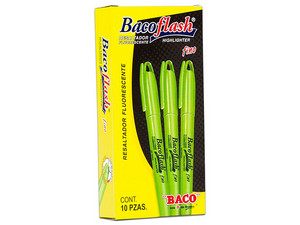 Resaltador BACOFLASH, Delgado, 10 pzas, Color Verde.