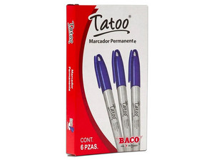 Marcador Permanente Baco Tatoo de punta fina, color morado. paquete con 6 piezas