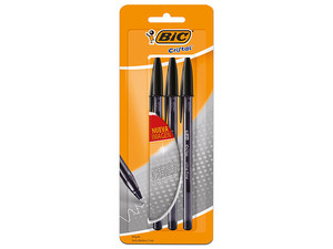 Bolígrafo BIC, Cristal, Ultrafino, Punta de 0.7mm, 3 pzas, Color Negro.