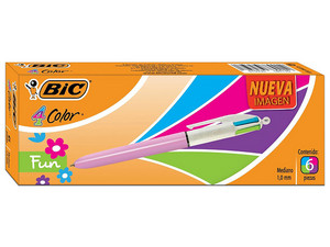 Bolígrafo BIC 4 Color Fun, punto mediano 1.0 mm, paquete con 6 piezas.