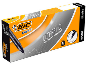 Bolígrafos BIC Cristal Precisión y Suavidad de Punto Fino 0.7 mm, Color Negro.