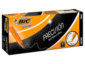 Bolígrafo BIC Cristal Precisión, Punto fino de 0.8mm, 12 piezas, Color Negro.