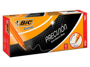 Bolígrafo BIC Cristal Precisión, Punto fino de 0.8mm, 12 piezas, Color Rojo.