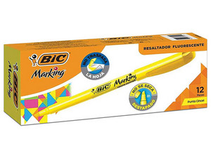 Marcador Resaltador BIC Making Punta Cincel Amarillo Fluorescente. Caja con 12 piezas, tinta de alta visibilidad, secado rápido y diseño duradero, ideal para papel normal y fotocopias.