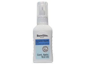 Corrector Líquido Barrilito Dual, Bote de 10ml. Color Blanco