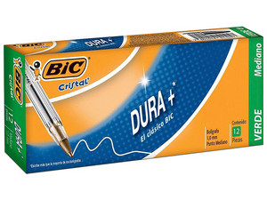 Bolígrafo BIC M-250, Tinta color verde, Caja con 12 piezas.