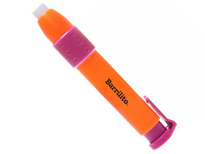 Goma Borradora Tipo Pluma Barrilito 8338GTP, Retráctil, Color Naranja.