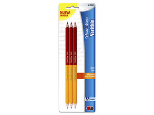 Lápiz Bicolor Berol Paper Mate, Color Grafito/Rojo, Triangular, Blíster con 3 piezas.